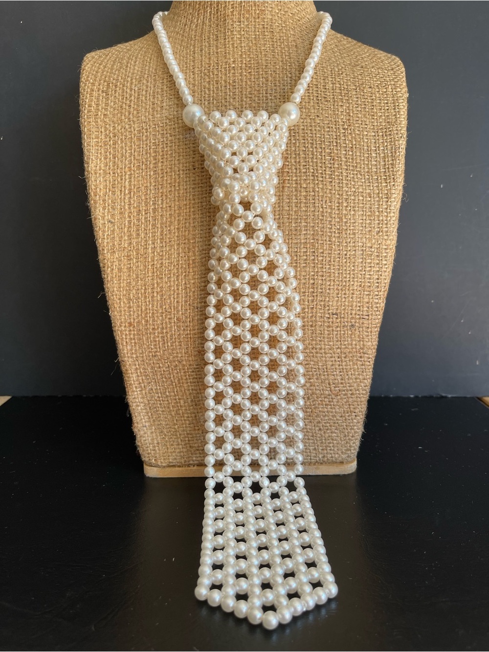 Vintage Hong Kong faux Pearl Tie Necklace.